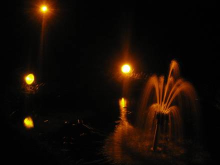 Water feature by night.