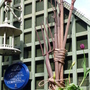 A sculpture made from old garden tools.
