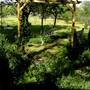 View of orchard looking through left arch.
