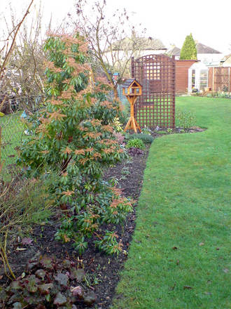 left hand bed in front of the patio