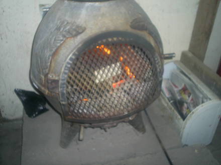 wood burning stove in allotment shed